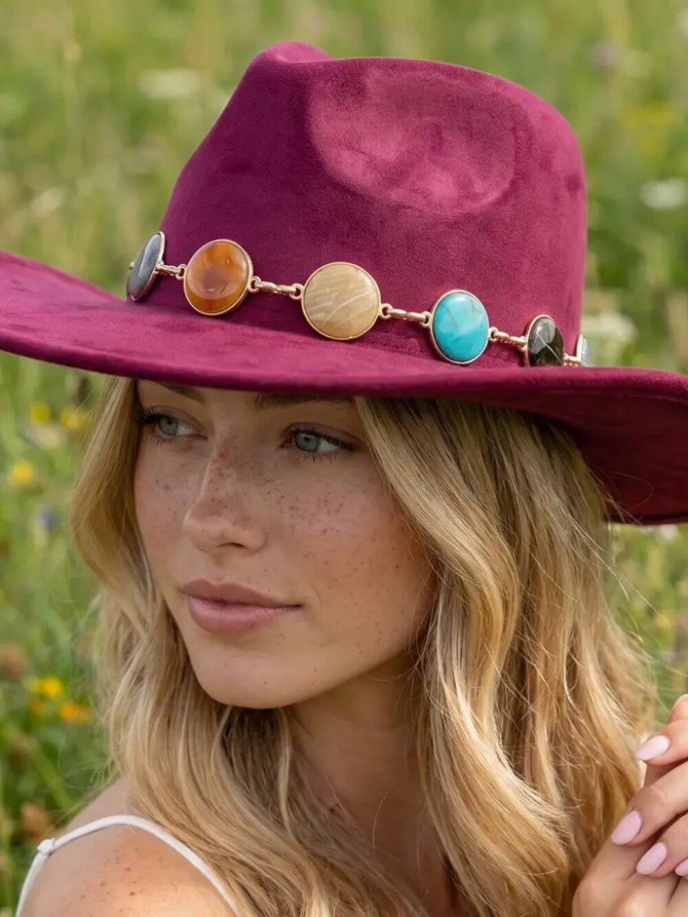 Super Stylish Stone Chain Band Fedora Hat